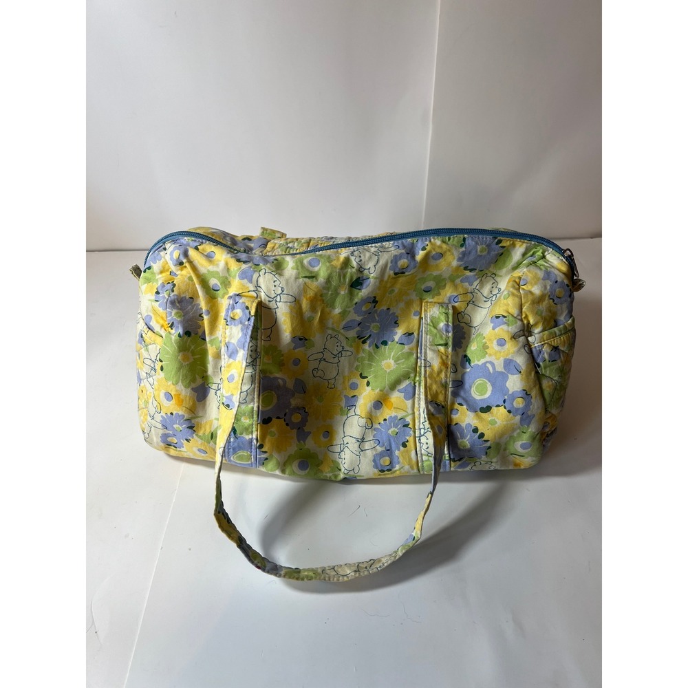 Disney Winnie the Pooh Floral Quilted Duffle Bag Yellow Vintage 15" 100% cotton